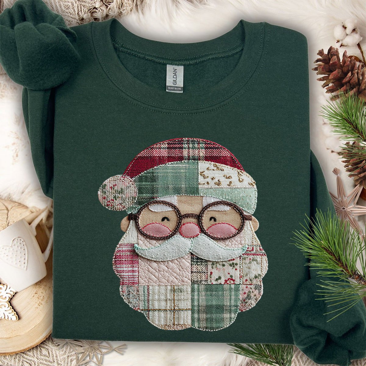Faux Patchwork Plaid Santa Sweatshirt