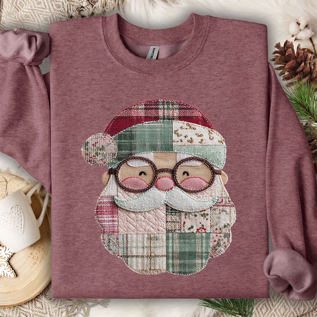 Faux Patchwork Plaid Santa Sweatshirt