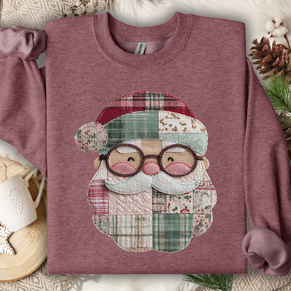 Faux Patchwork Plaid Santa Sweatshirt