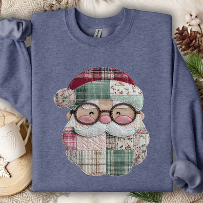 Faux Patchwork Plaid Santa Sweatshirt