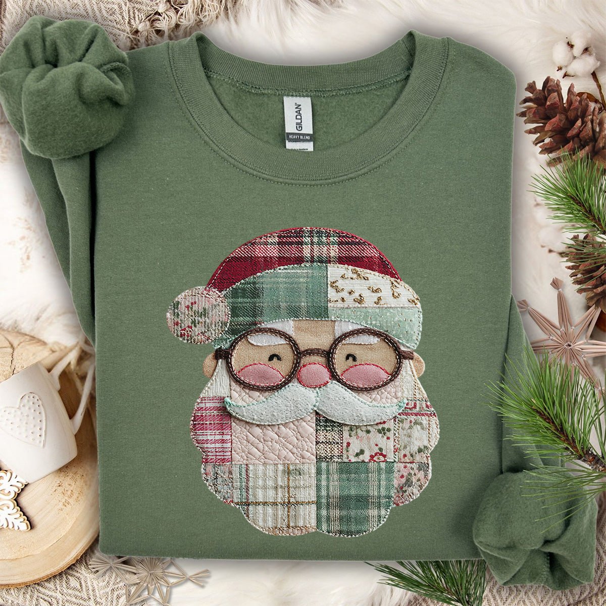 Faux Patchwork Plaid Santa Sweatshirt