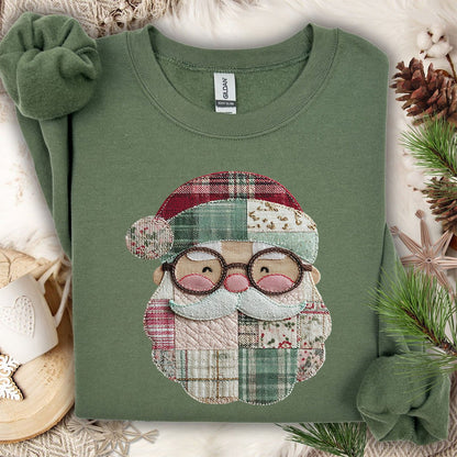 Faux Patchwork Plaid Santa Sweatshirt
