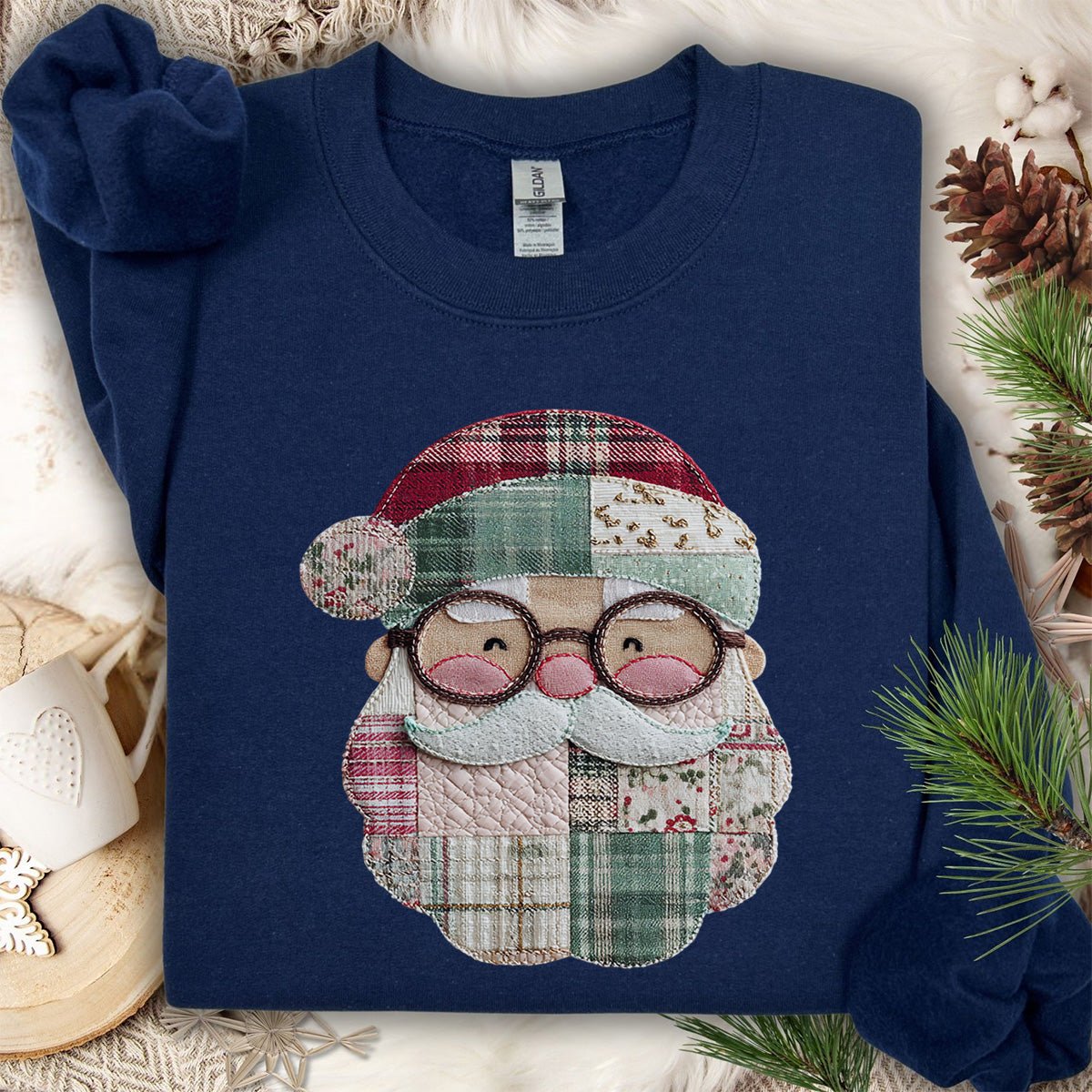 Faux Patchwork Plaid Santa Sweatshirt