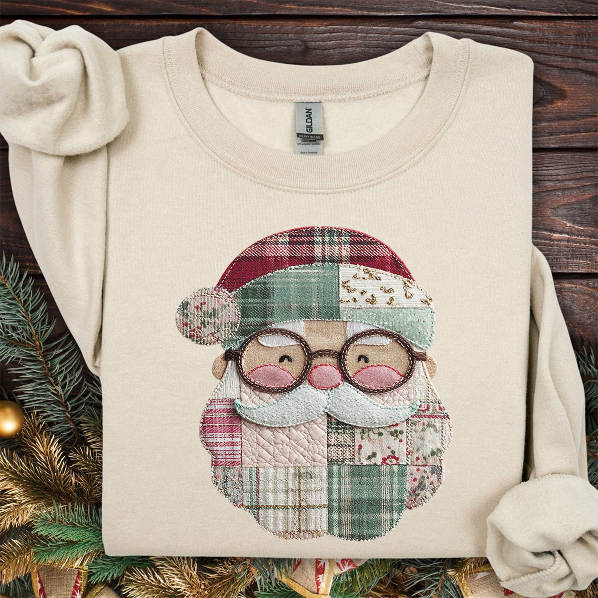 Faux Patchwork Plaid Santa Sweatshirt