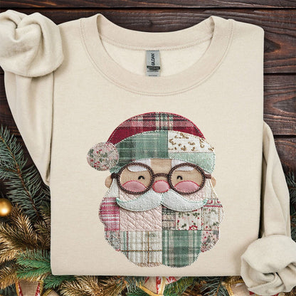 Faux Patchwork Plaid Santa Sweatshirt