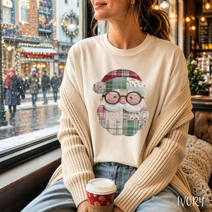 Faux Patchwork Plaid Santa T-Shirt