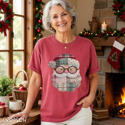 Faux Patchwork Plaid Santa T-Shirt