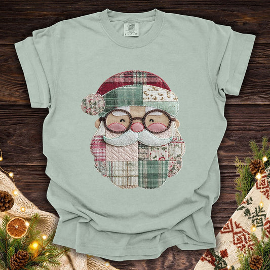 Faux Patchwork Plaid Santa T-Shirt