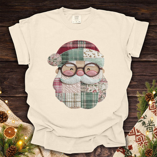 Faux Patchwork Plaid Santa T-Shirt