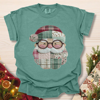 Faux Patchwork Plaid Santa T-Shirt