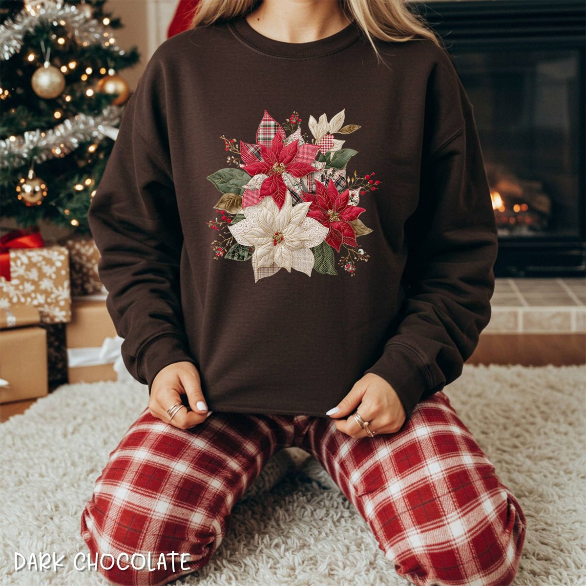 Faux Patchwork Poinsettia Bouquet Sweatshirt