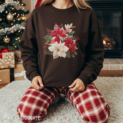 Faux Patchwork Poinsettia Bouquet Sweatshirt