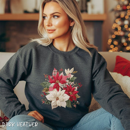 Faux Patchwork Poinsettia Bouquet Sweatshirt