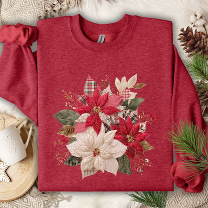 Faux Patchwork Poinsettia Bouquet Sweatshirt