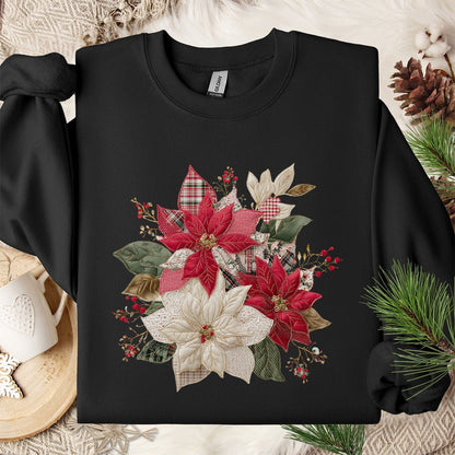 Faux Patchwork Poinsettia Bouquet Sweatshirt