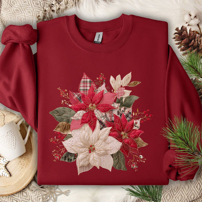 Faux Patchwork Poinsettia Bouquet Sweatshirt