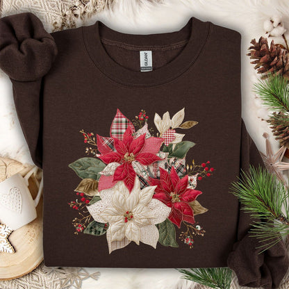 Faux Patchwork Poinsettia Bouquet Sweatshirt