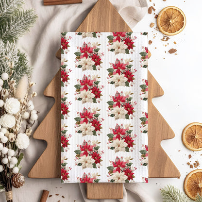 Faux Patchwork Poinsettia Holiday Tea Towel