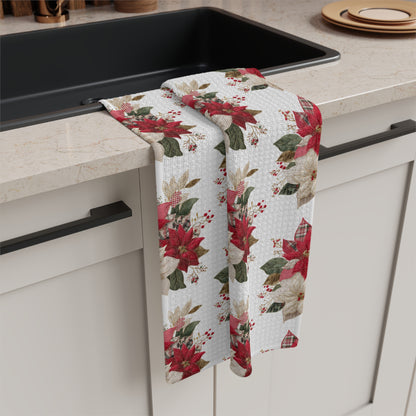 Faux Patchwork Poinsettia Holiday Tea Towel
