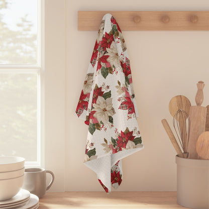 Faux Patchwork Poinsettia Holiday Tea Towel