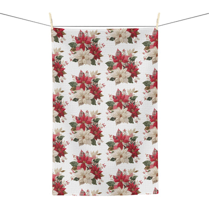 Faux Patchwork Poinsettia Holiday Tea Towel