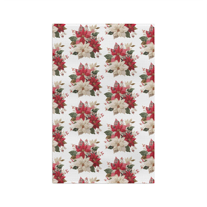 Faux Patchwork Poinsettia Holiday Tea Towel