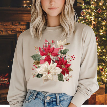 Faux Patchwork Poinsettia Long Sleeve Tee