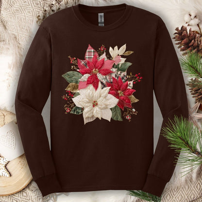 Faux Patchwork Poinsettia Long Sleeve Tee
