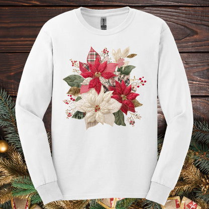 Faux Patchwork Poinsettia Long Sleeve Tee