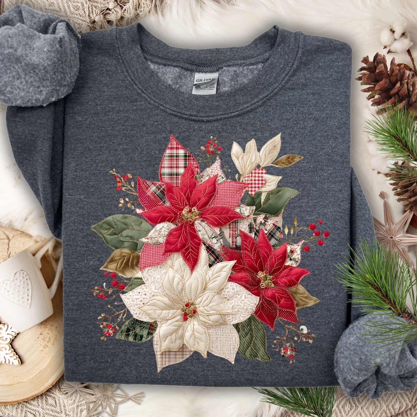 Faux Patchwork Poinsettia Sweatshirt