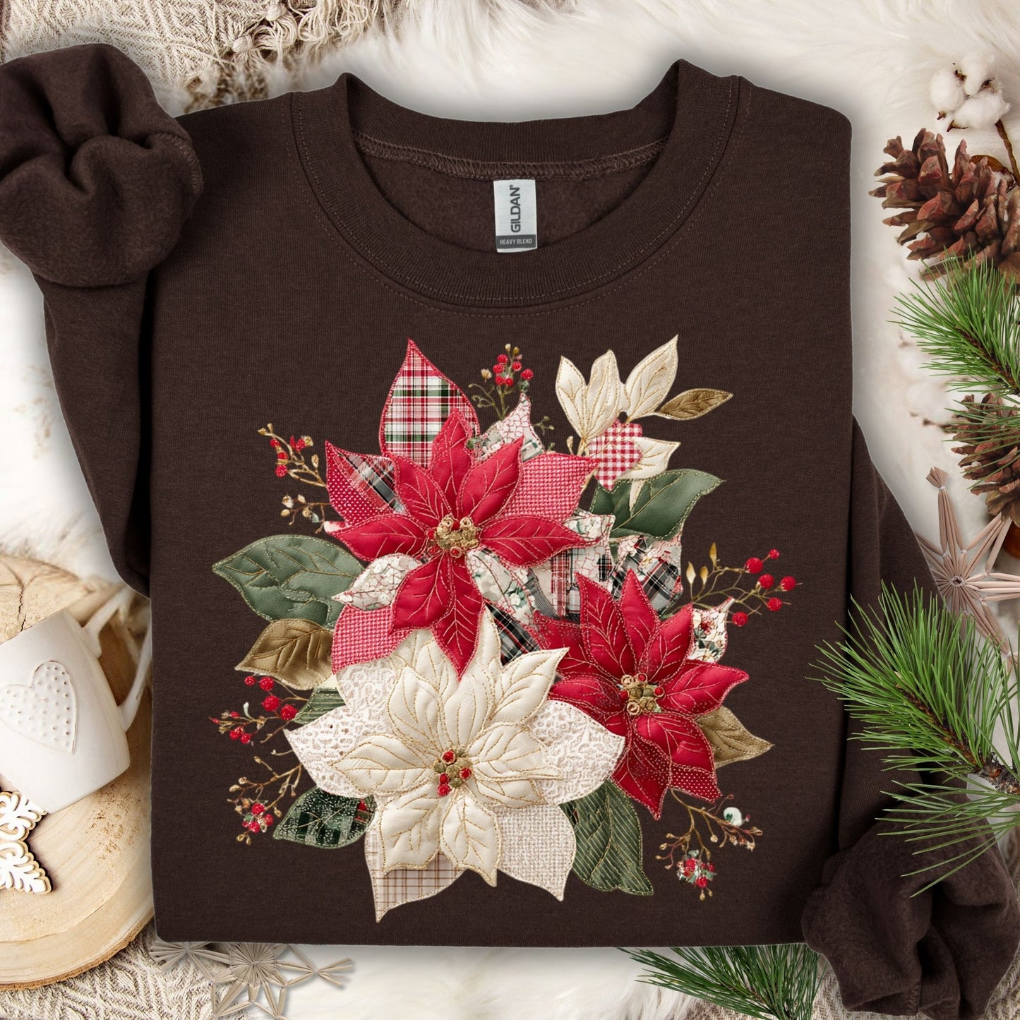 Faux Patchwork Poinsettia Sweatshirt