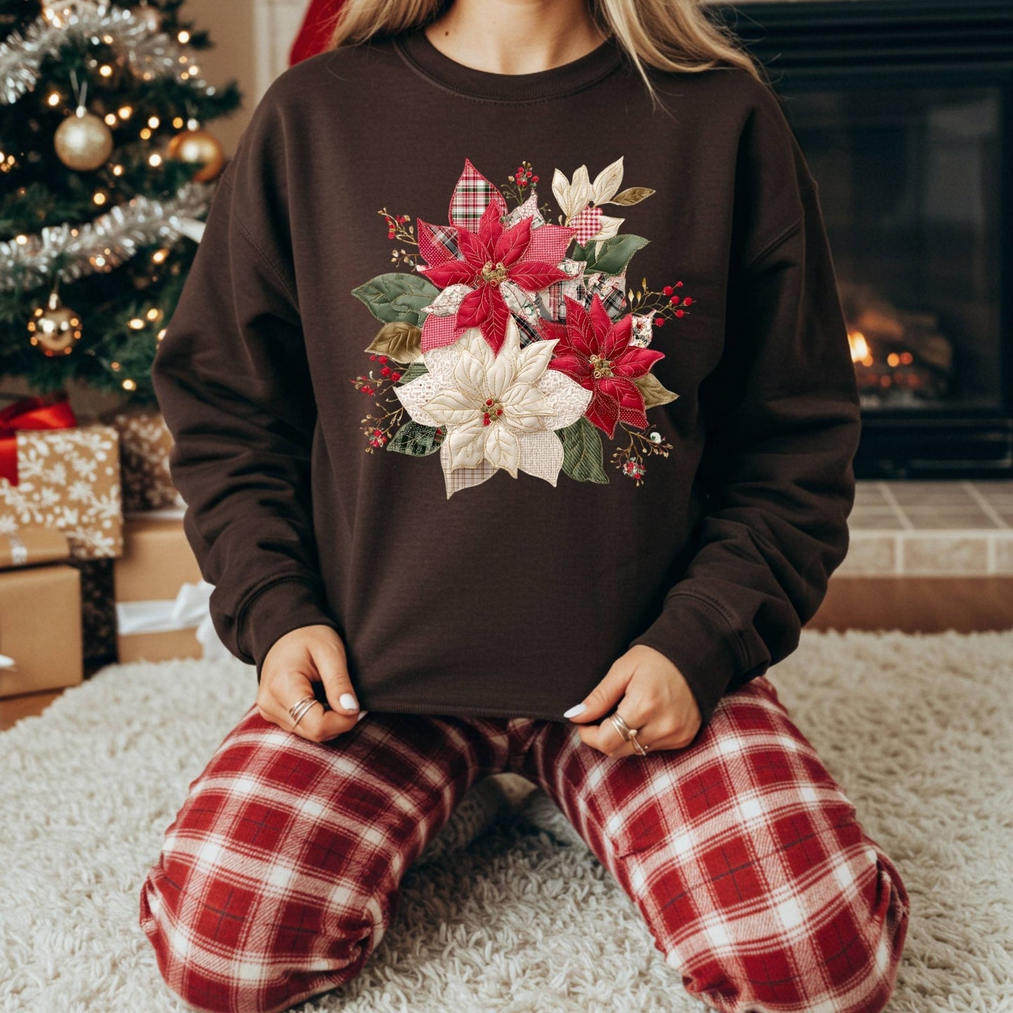 Faux Patchwork Poinsettia Sweatshirt