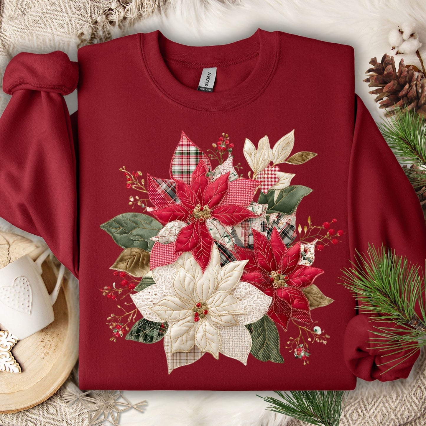 Faux Patchwork Poinsettia Sweatshirt