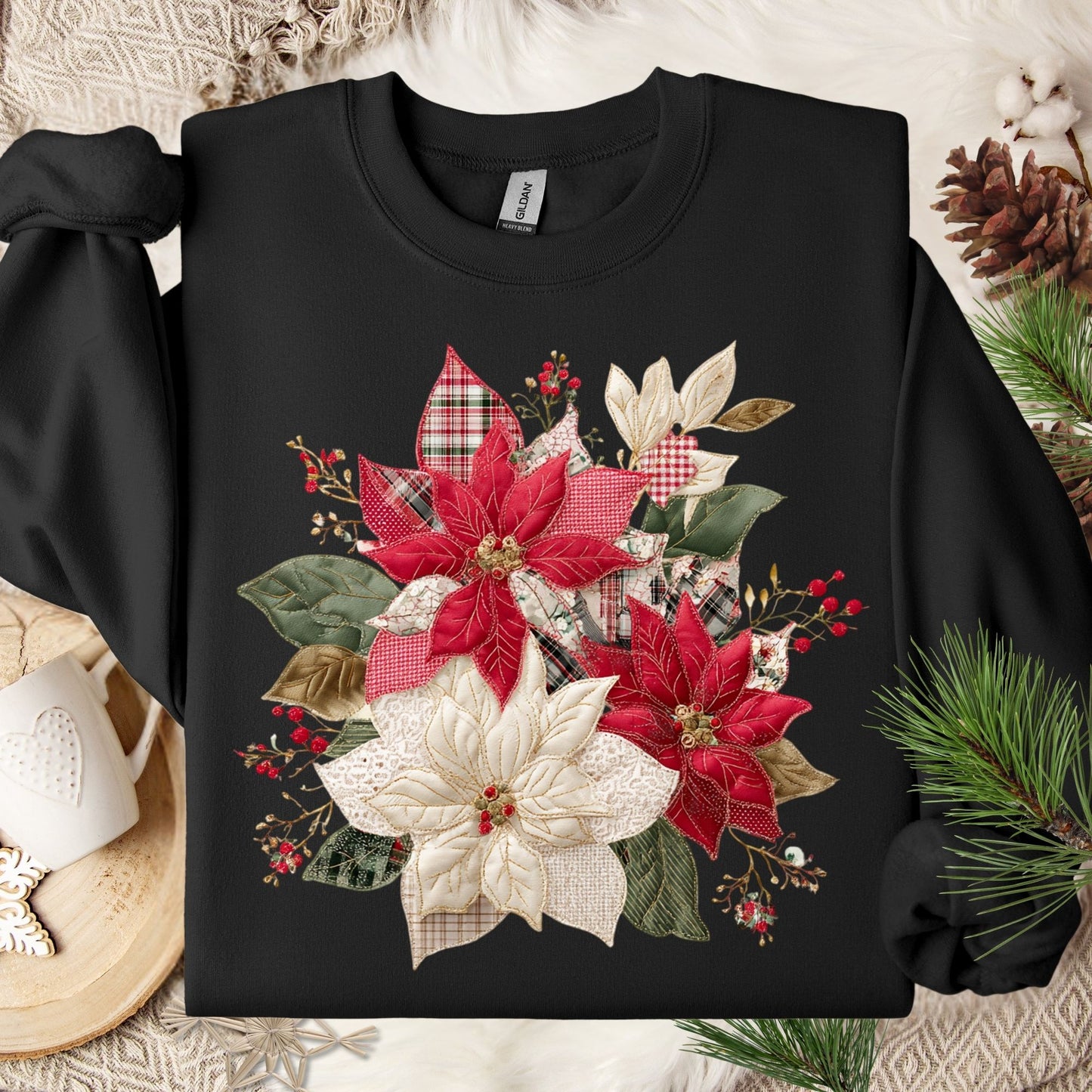 Faux Patchwork Poinsettia Sweatshirt
