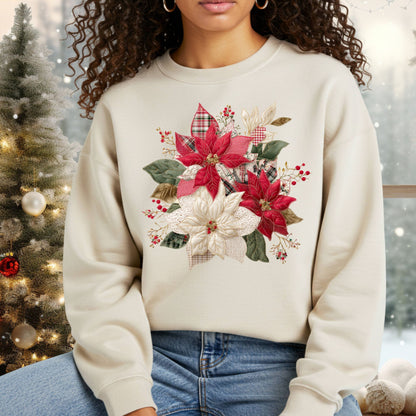 Faux Patchwork Poinsettia Sweatshirt