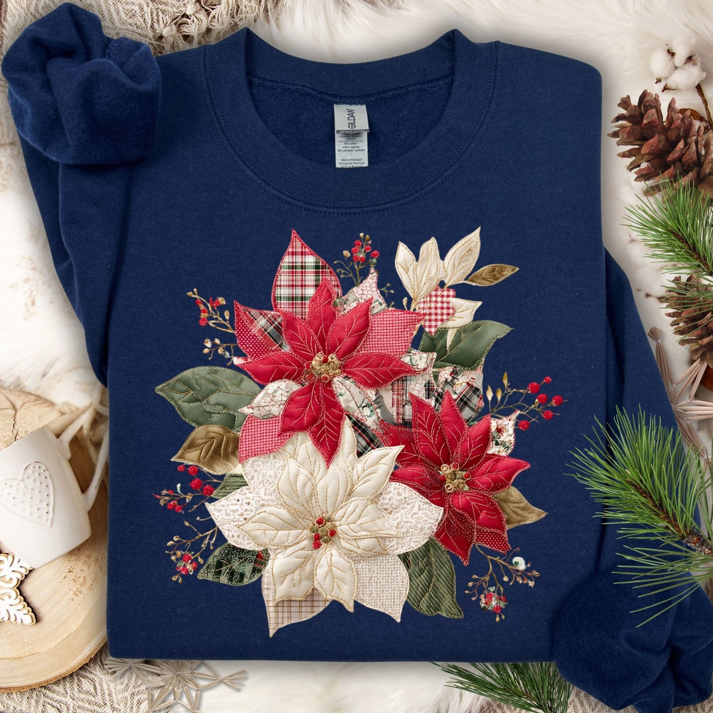 Faux Patchwork Poinsettia Sweatshirt