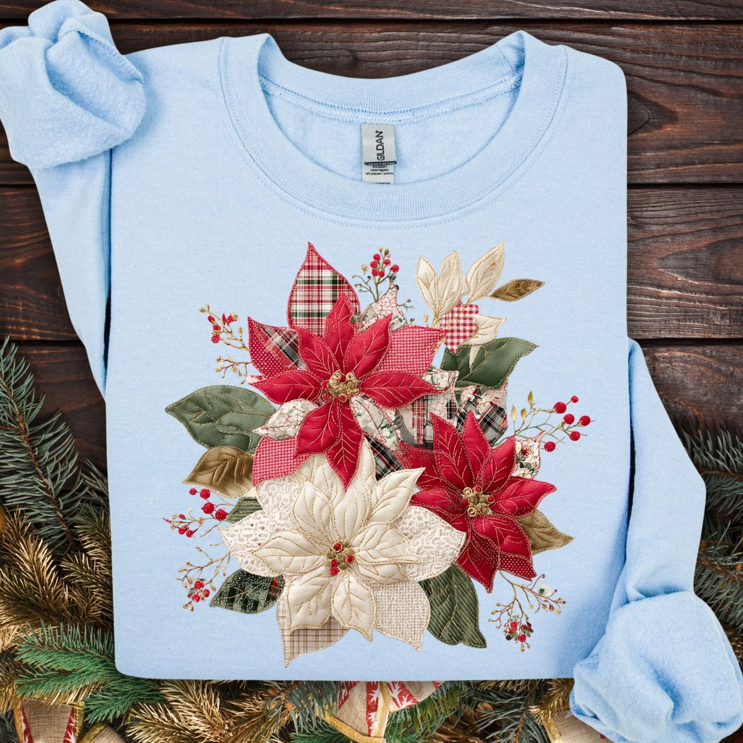 Faux Patchwork Poinsettia Sweatshirt