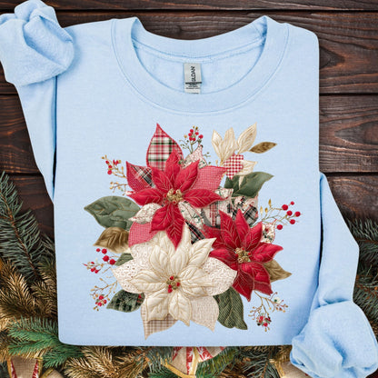 Faux Patchwork Poinsettia Sweatshirt
