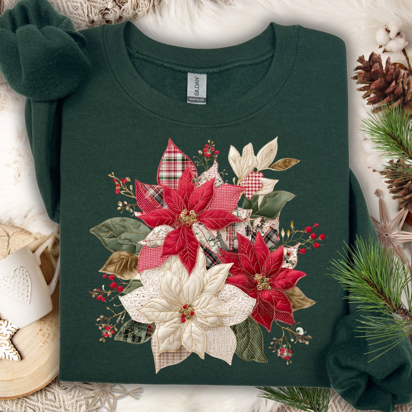 Faux Patchwork Poinsettia Sweatshirt