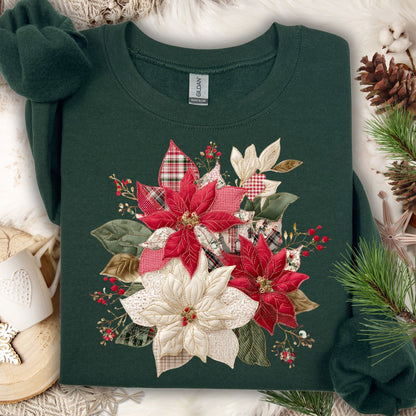 Faux Patchwork Poinsettia Sweatshirt