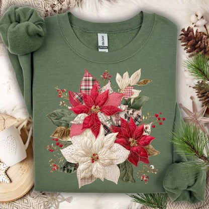 Faux Patchwork Poinsettia Sweatshirt