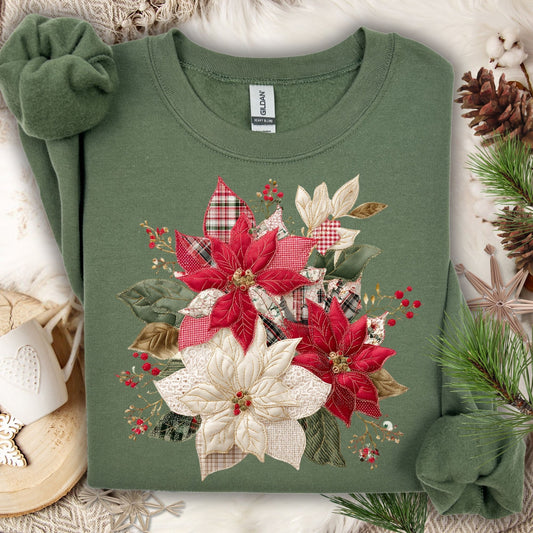 Faux Patchwork Poinsettia Sweatshirt