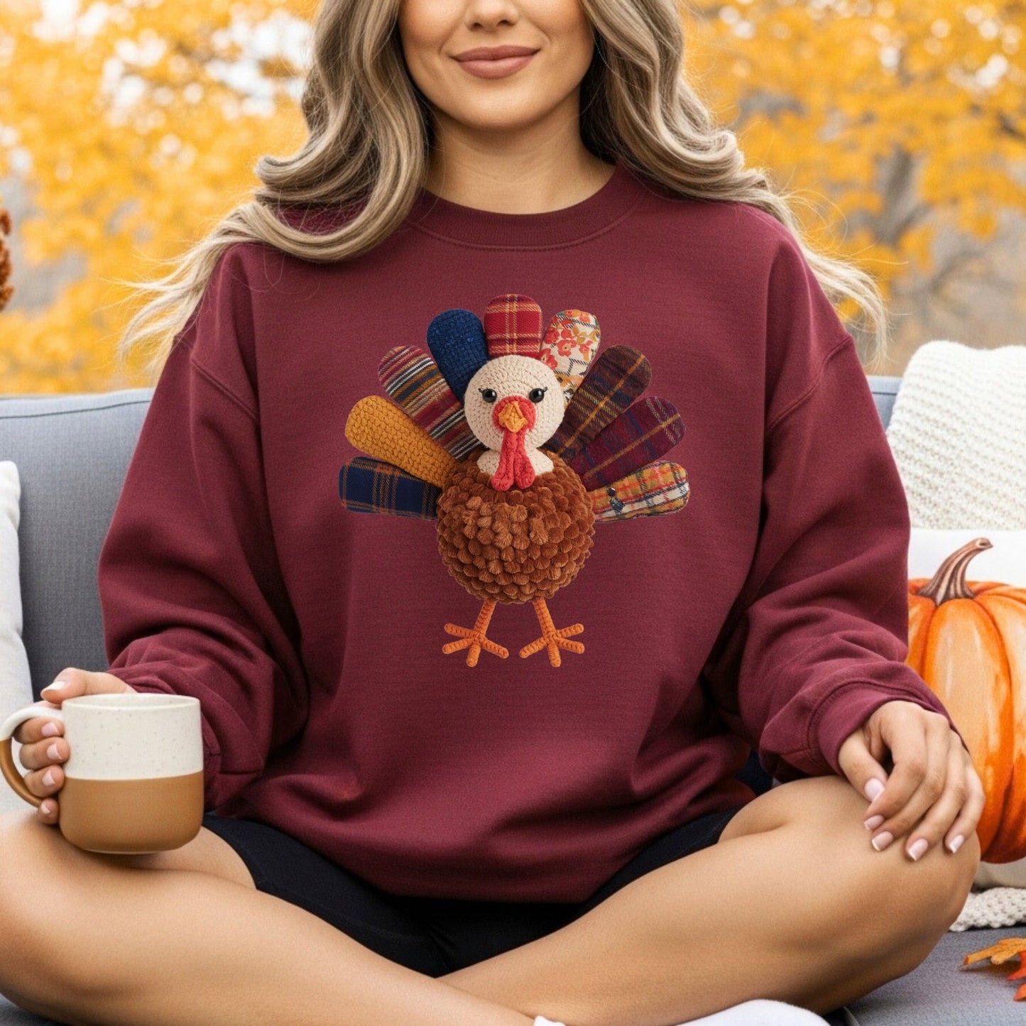 Faux Patchwork Preppy Turkey Sweatshirt