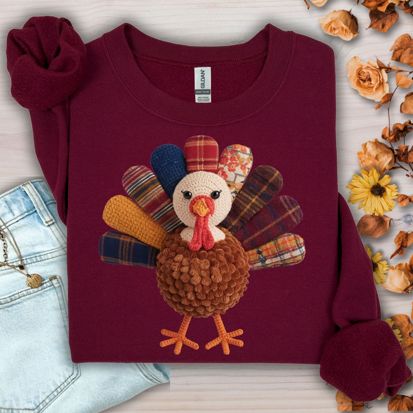 Faux Patchwork Preppy Turkey Sweatshirt