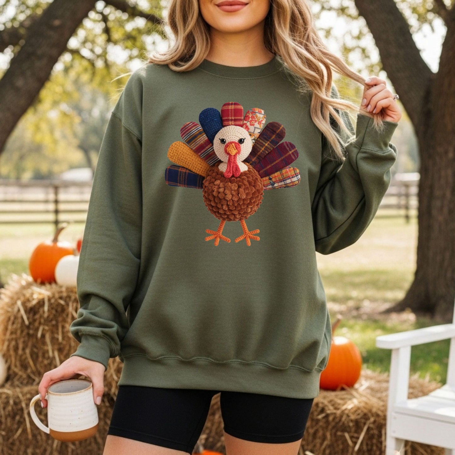 Faux Patchwork Preppy Turkey Sweatshirt