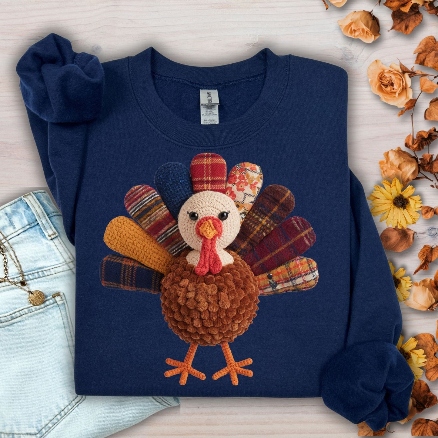 Faux Patchwork Preppy Turkey Sweatshirt