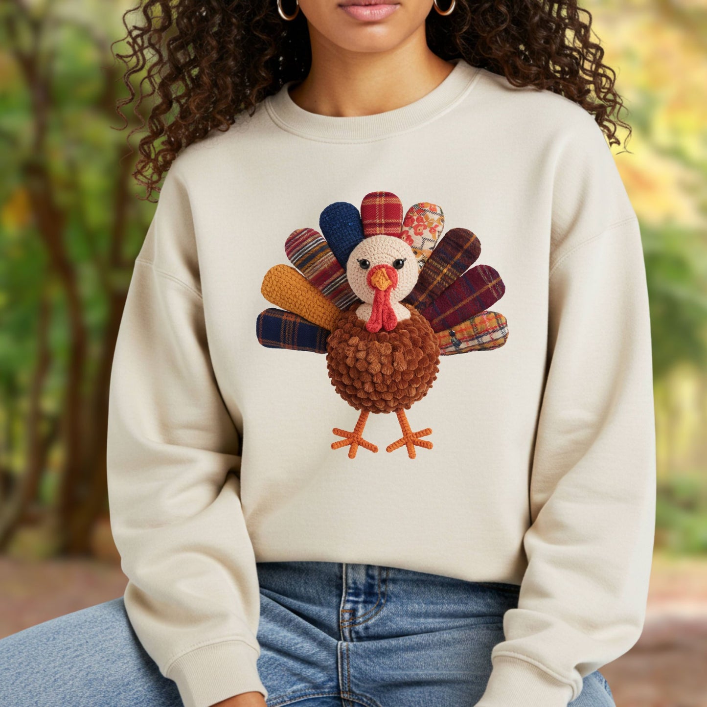 Faux Patchwork Preppy Turkey Sweatshirt