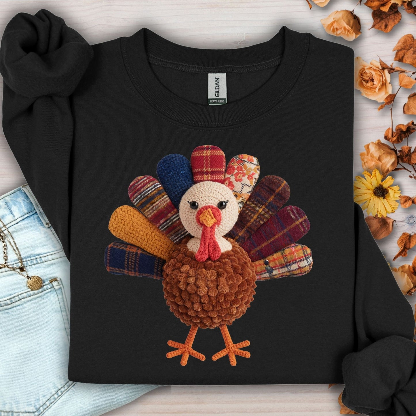 Faux Patchwork Preppy Turkey Sweatshirt