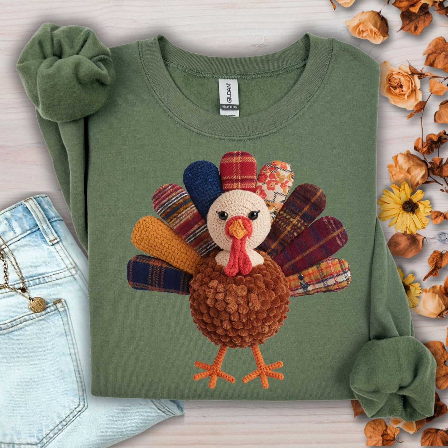 Faux Patchwork Preppy Turkey Sweatshirt