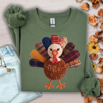 Faux Patchwork Preppy Turkey Sweatshirt
